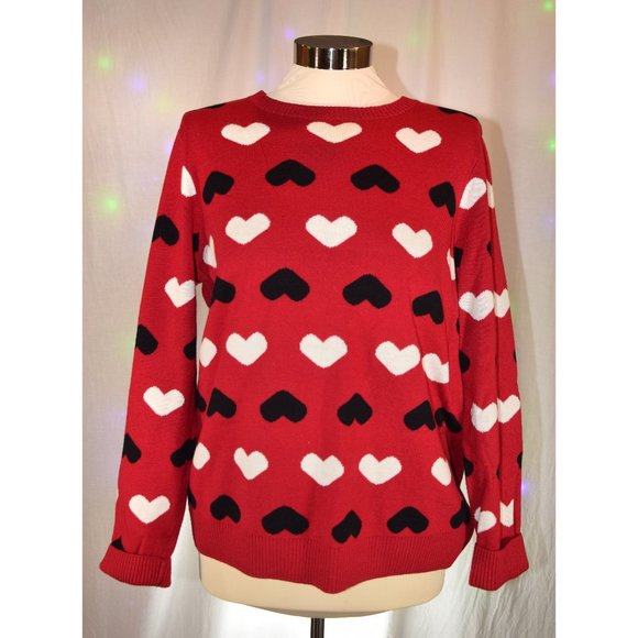 Charter Club Sweaters - Charter Club Petite Hearts Sweater Red White and Black size P/L